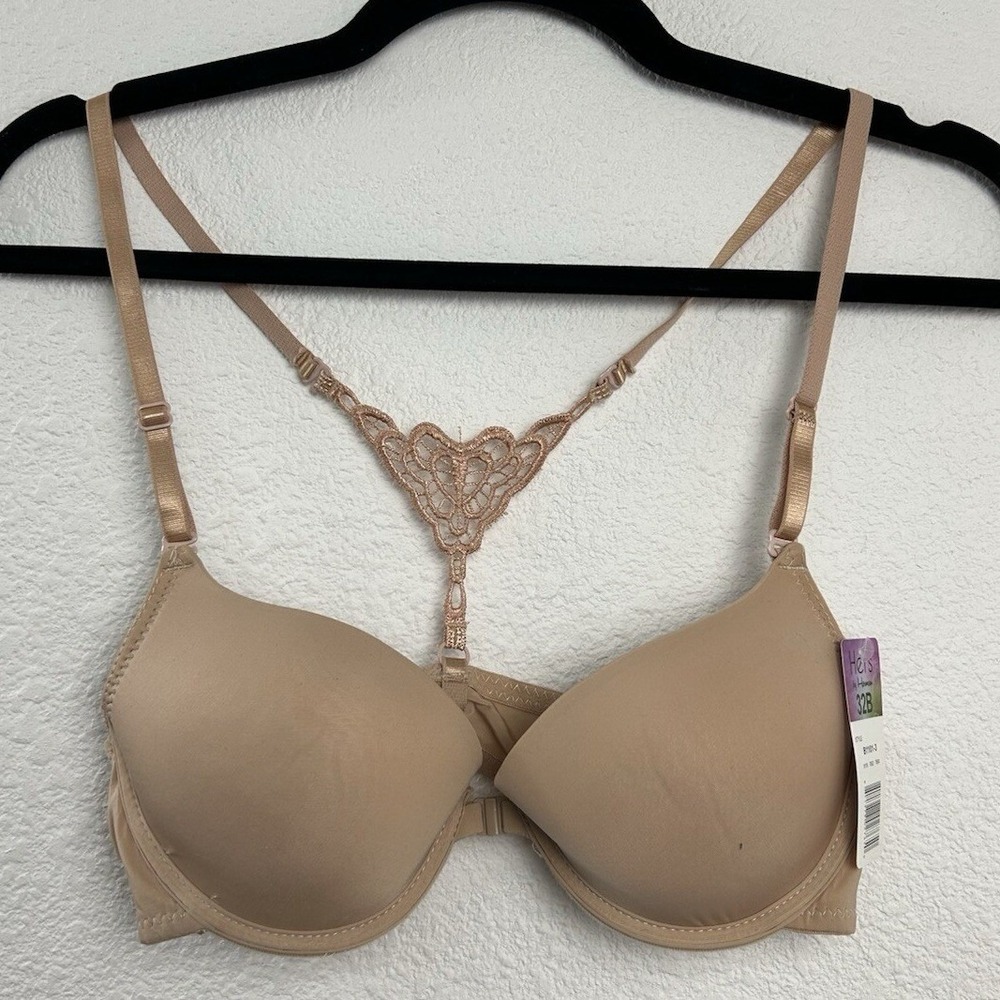 Hers by Herman Tan Front Close Lace Racerback Underwire Bra 32B B1101-3 NEW